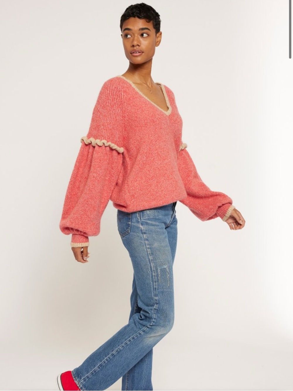 JOIE revolve BODIE Coral V-Neck Balloon Sleeve Sweater women’s medium wool blend